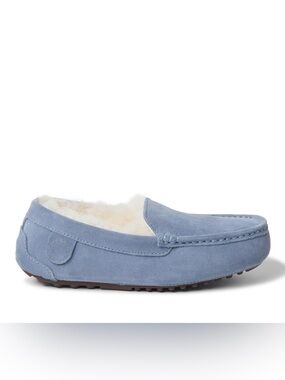 Suede Shearling-Lined Slip-On Loafer in Light Blue